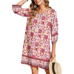Womens 3/4 Sleeve Mini Dress Pink